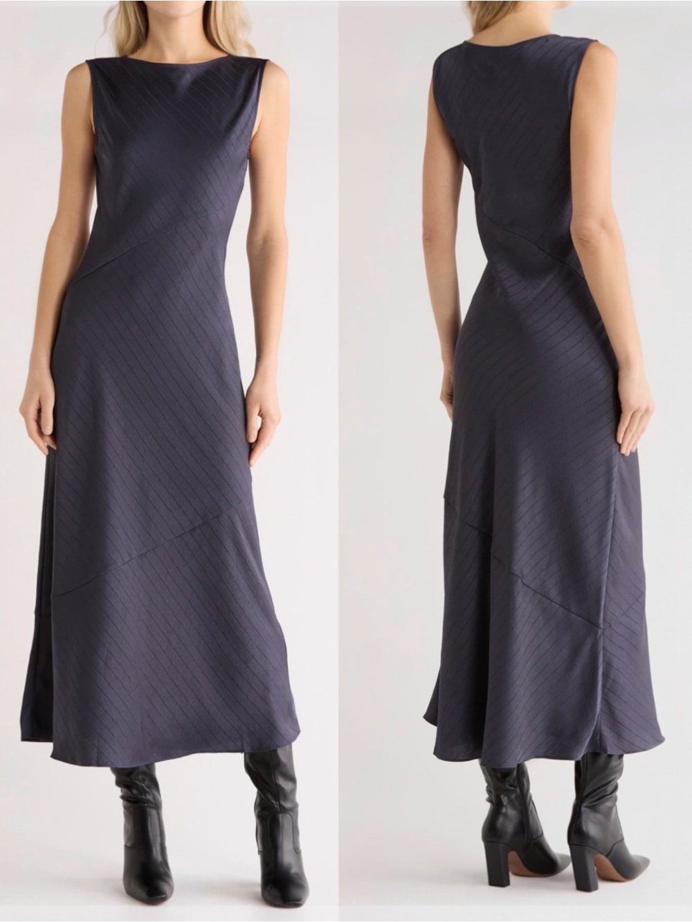 Rag & Bone Women’s Lisa A-Line Jewel Neckline Satin Striped Slip Maxi Dress Blue